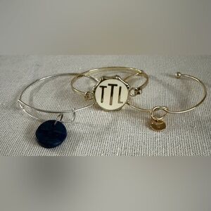 Three Personalized Gold and Silver Monogram Bangle Bracelet - TTL Accent